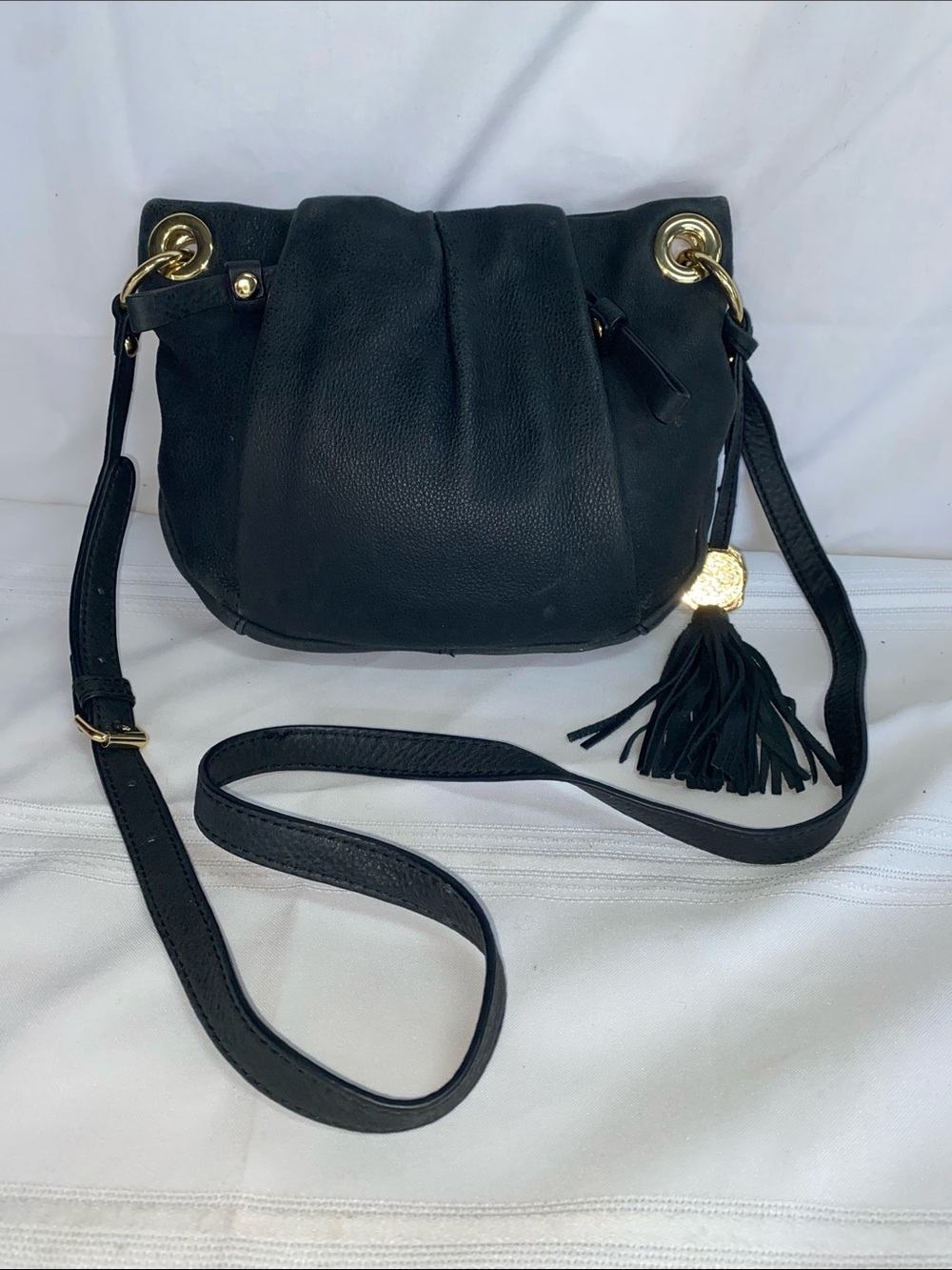 Vince Camuto Black Leather Crossbody with Tassel Detail